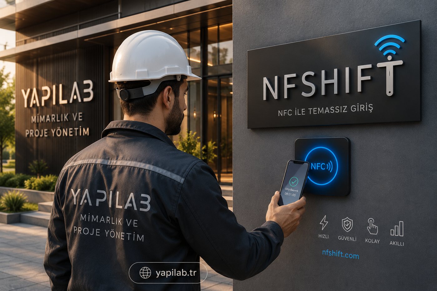 Çalışan telefonunu NFShift etiketine dokunduruyor